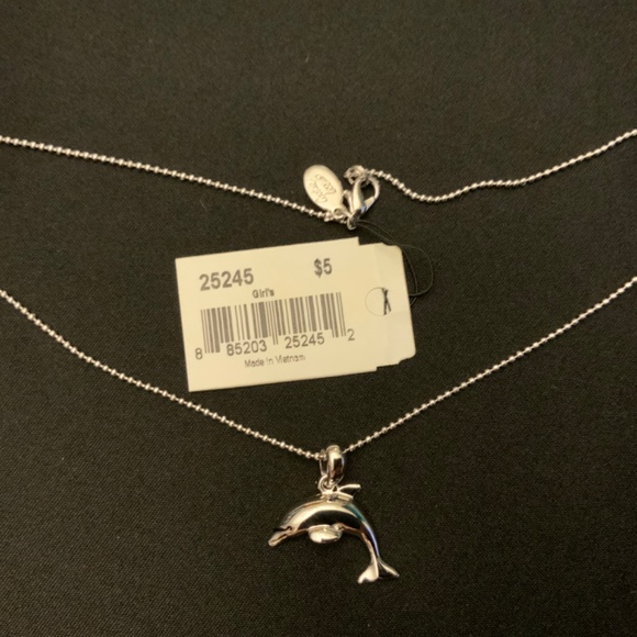 N2/ NWT 13” Cookie Lee Necklace - Girls Silver Necklace with Dolphin pendant - Picture 4 of 4